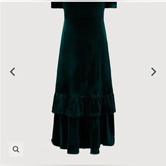 Puff Sleeve Peplum Skirt Midi Dress Emerald Green NWT - Picture 3 of 5